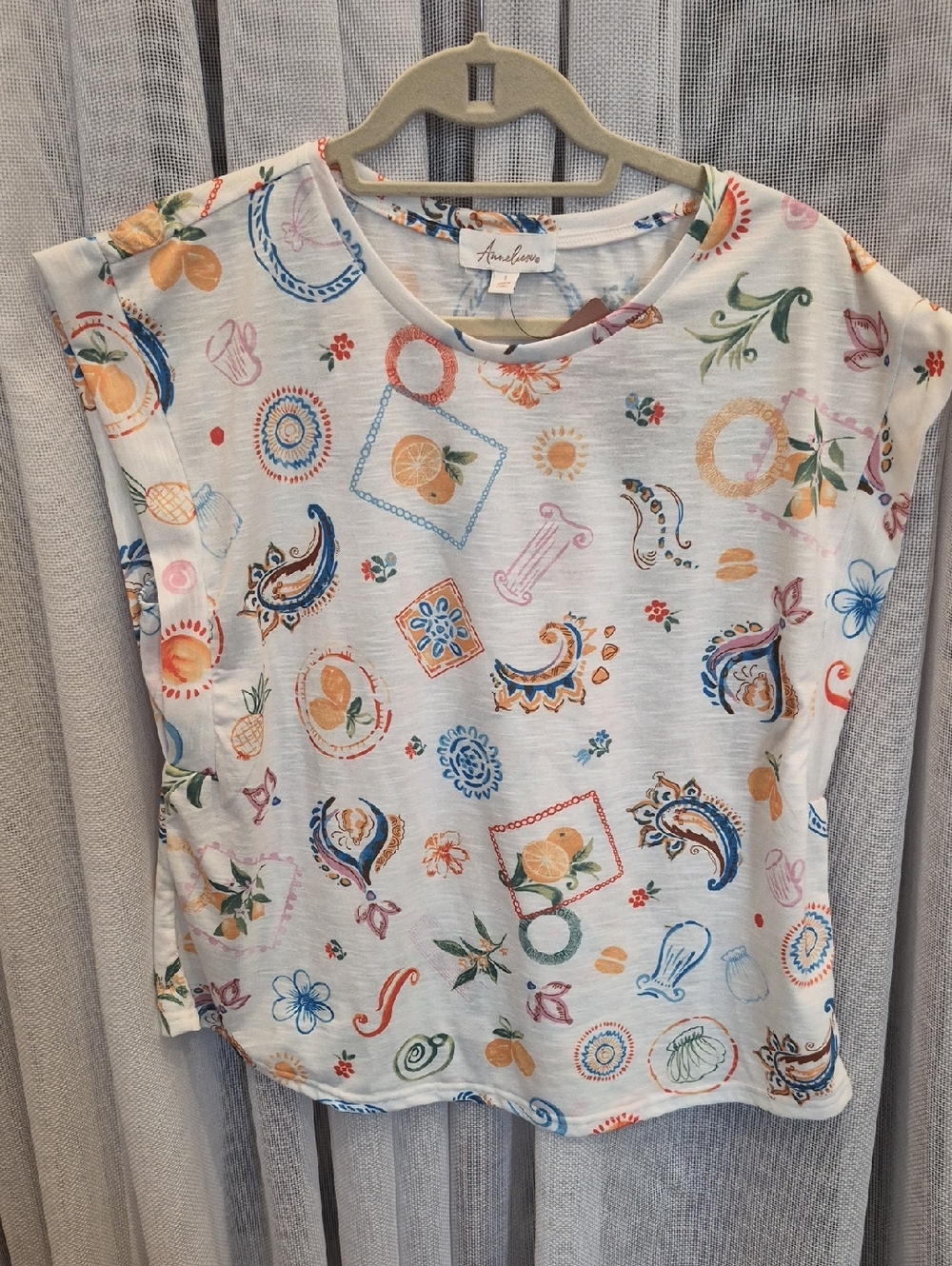 Anneliese Multicolor Citrus & Paisley Short Sleeve Tee
